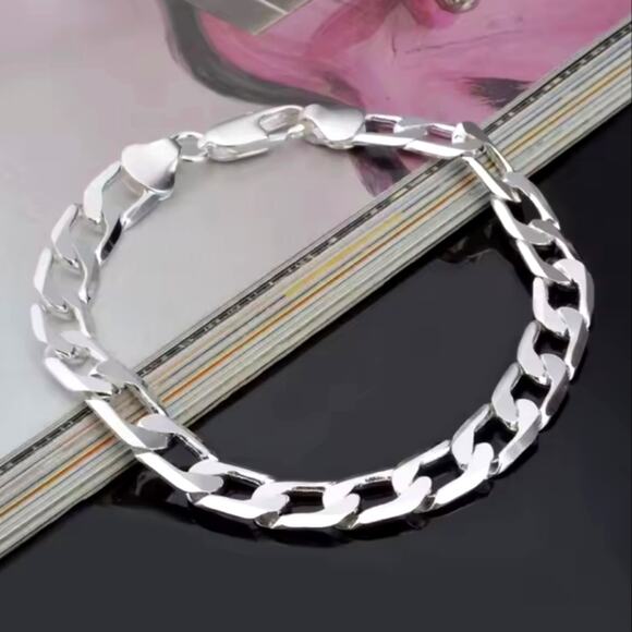 Men Men\'s 6mm. 925 Silver Cuban Chain Bracelet Christmas Birthday Fashion Gift NEW!